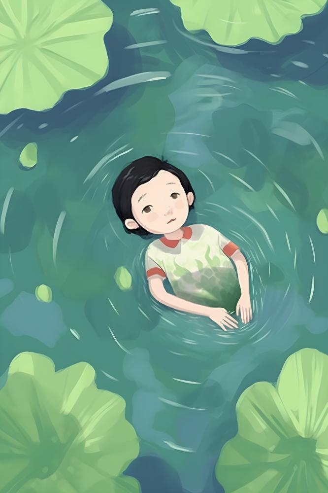 夏日玩水湖面植物荷叶睡莲插画背景(2400x3600)