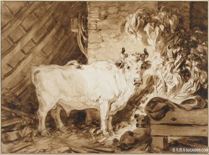 奥诺雷·弗拉戈纳尔(1732-1806)-白色公牛和一只狗