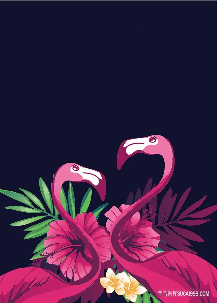 水彩花纹火烈鸟插画