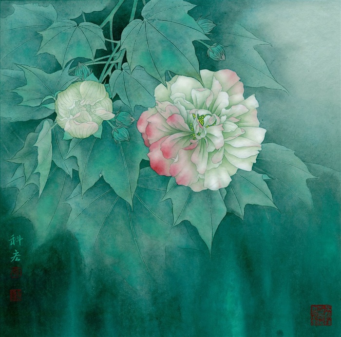 羞花弄影芙蓉花