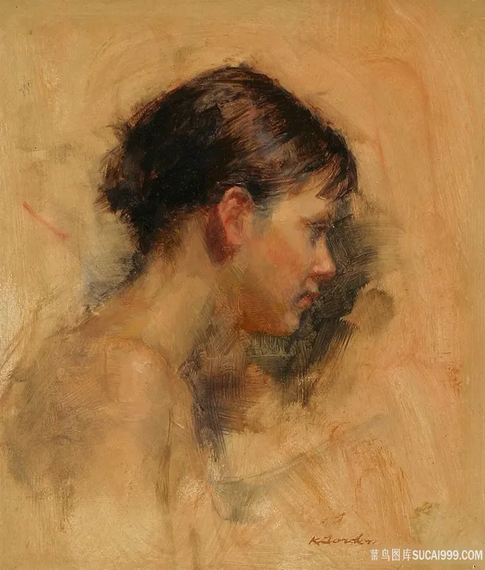 唯美水彩女士肖像油画