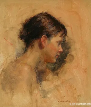 唯美水彩女士肖像油画