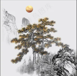 中国风山水花鸟日出帆船鸿运当头客厅卧室玄关画酒店装饰画壁画挂画