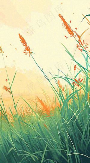 春天野草疯长水彩画，立春，春分