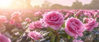 阳光背景下田野中的粉红玫瑰风格复杂插花