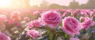 阳光背景下田野中的粉红玫瑰风格复杂插花