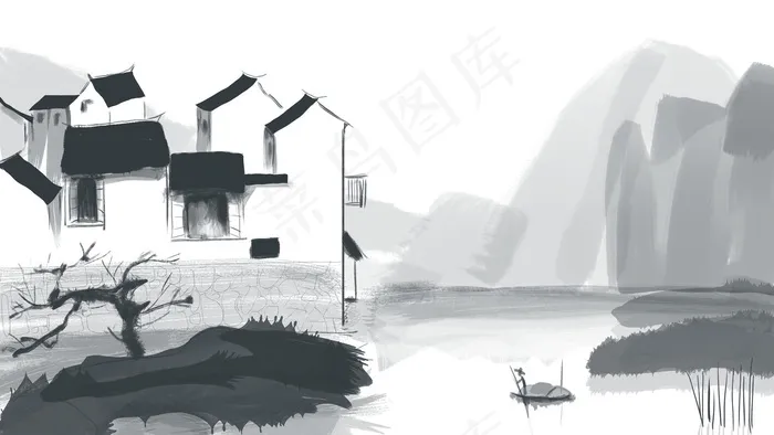 古风建筑插画psd模版下载