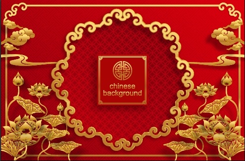 新年荷花红色背景