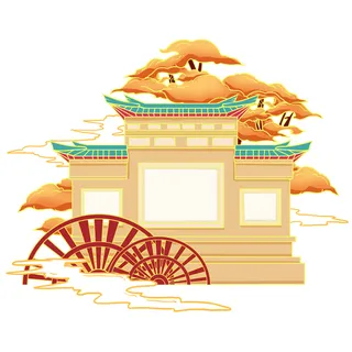 国潮风旅游建筑城市地标景区北京上海插图插画元素素材设计模板