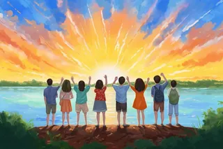 海边旅行开心人群背景