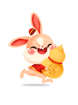 葫芦兔春节手绘卡通兔子免扣元素