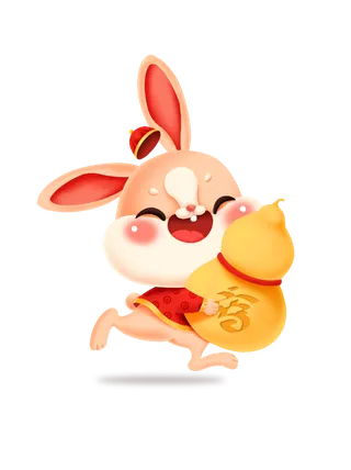 葫芦兔春节手绘卡通兔子免扣元素