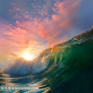 日落下的海浪风景图片 日落下的海浪风景图片