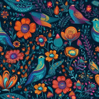 花鸟图，插画风格，无缝贴图，素材