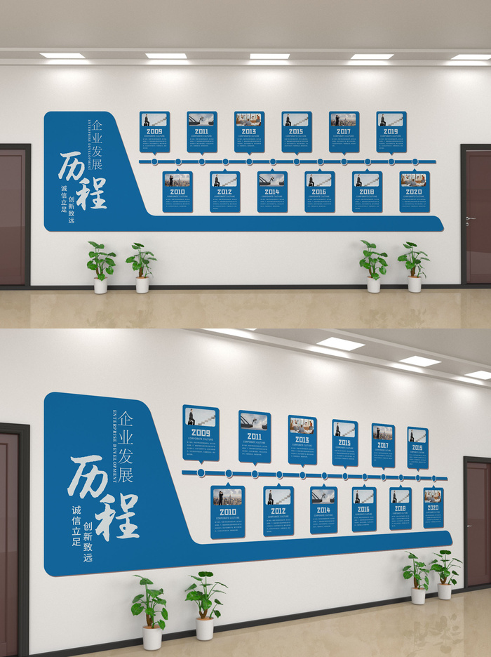 企业公司商业文化墙装修展板口号标语历史进程