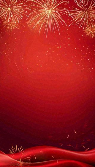 中国红喜庆烟花丝绸丝带，节日背景