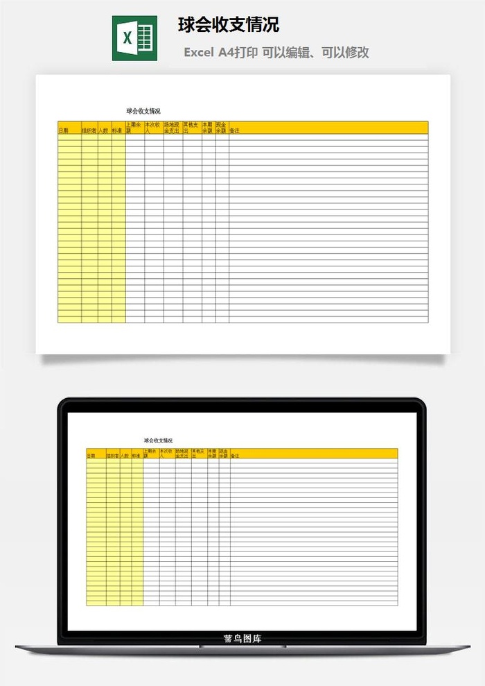 球会收支情况excel模板