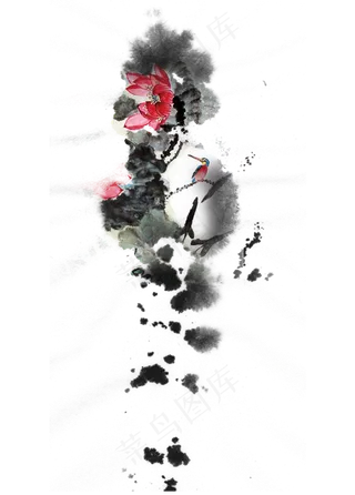 唯美古风水彩手绘荷叶荷花古典水墨荷花