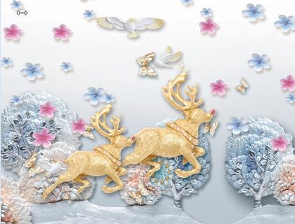 雕塑钻石花卉麋鹿背景墙