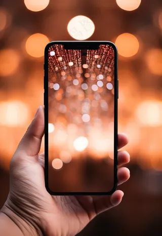 手拿手机镜头光影金色光芒光圈背景摄影图