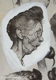 诺曼 · 洛克威尔手绘素描表情妇女装饰画