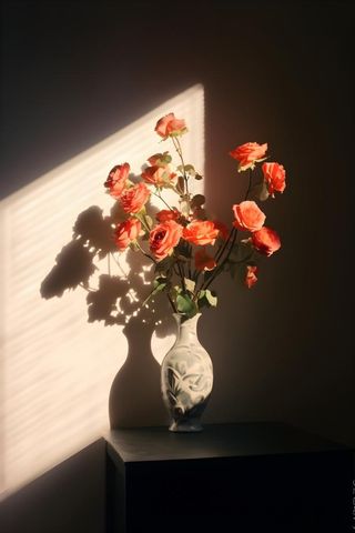 落日室内鲜花投影摄影