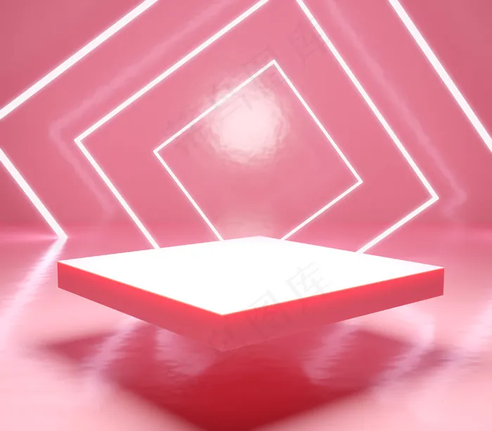 粉色产品3D创意展台