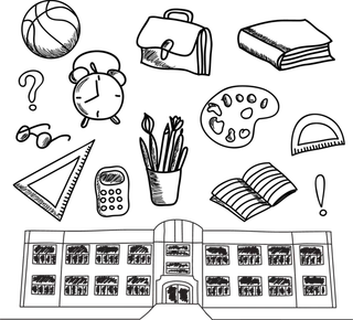 黑白线条卡通少儿兴趣班素材