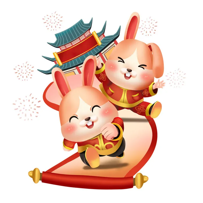 手绘2023兔年新年卡通兔子形象IP插画元素PSD设计素材png图案psd模版下载