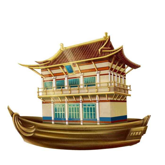 手绘古代船psd模版下载