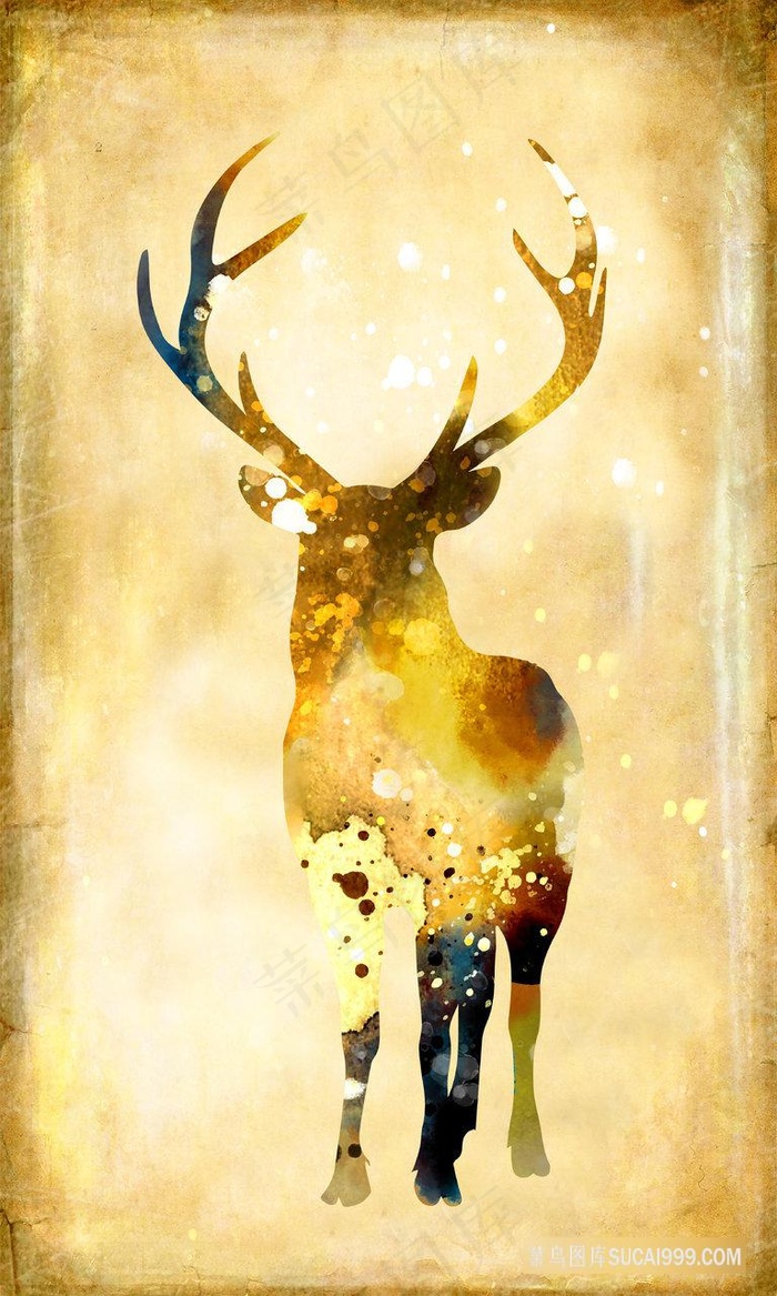水彩黄金鹿装饰画