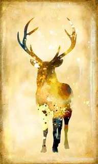水彩黄金鹿装饰画
