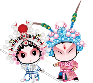 卡通京剧戏剧人物脸谱插画PNG图片 国潮中国风Q版戏剧人物PS素材