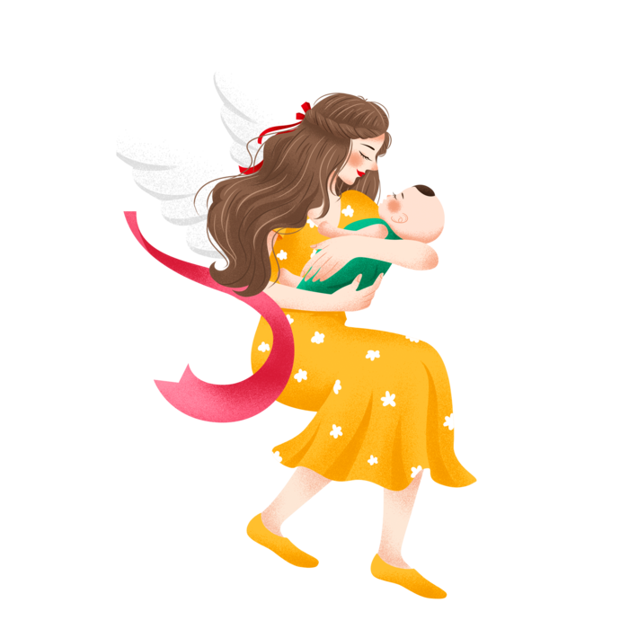 天使妈妈抱小孩免扣素材插画