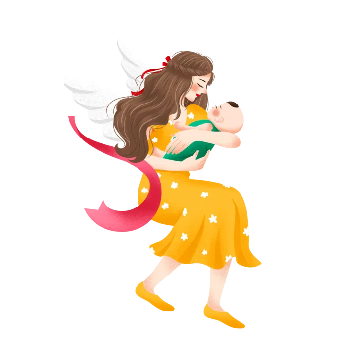天使妈妈抱小孩免扣素材插画