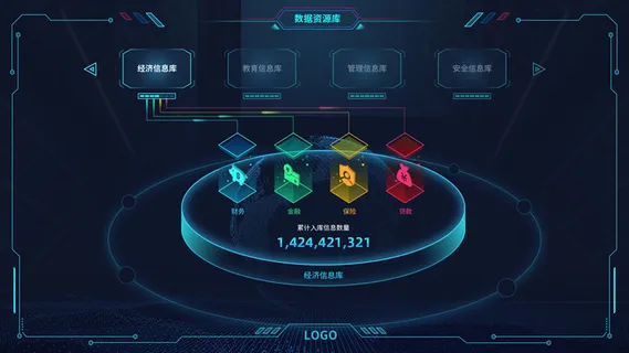 深色科技感酷炫可视化数据大屏仪表盘驾驶舱UI界面PSD模板素材