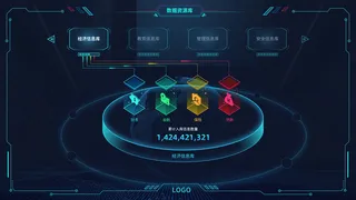 深色科技感酷炫可视化数据大屏仪表盘驾驶舱UI界面PSD模板素材