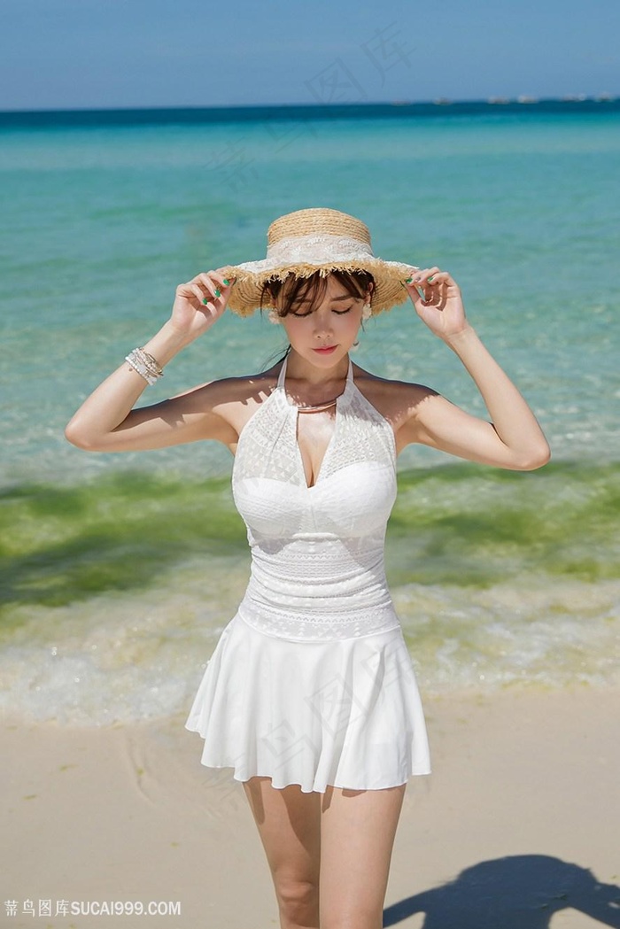 戴着草帽的韩国美女尹爱智高清图片