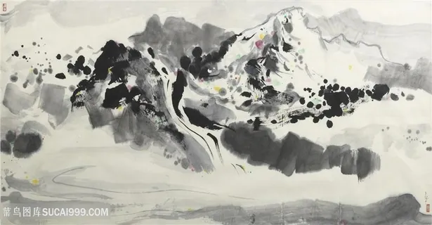 吴冠中手绘水墨山脉风景画