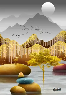 金色山水金鹿装饰