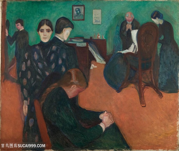 蒙克油画室内椅子人群插画