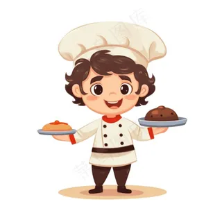 厨师端着菜品卡通插画免抠