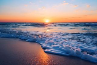 海边沙滩渐变浪漫落日背景