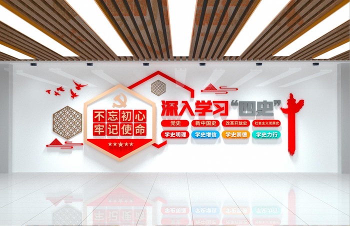 党建文化墙深入学习四史eps,ai矢量模版下载