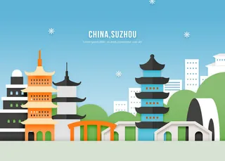 剪纸建筑景观塔PSD素材