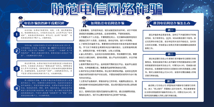 蓝色防范电信网络诈骗展板psd模版下载