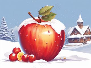 圣诞苹果礼物礼盒白雪卡通插画背景