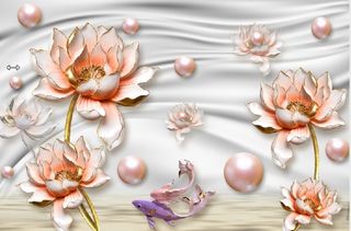 雕塑钻石荷花双鱼花卉背景墙