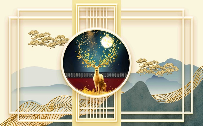 新中式背景墙 psd模版下载