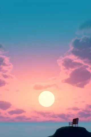 落日山脉青色简约背景